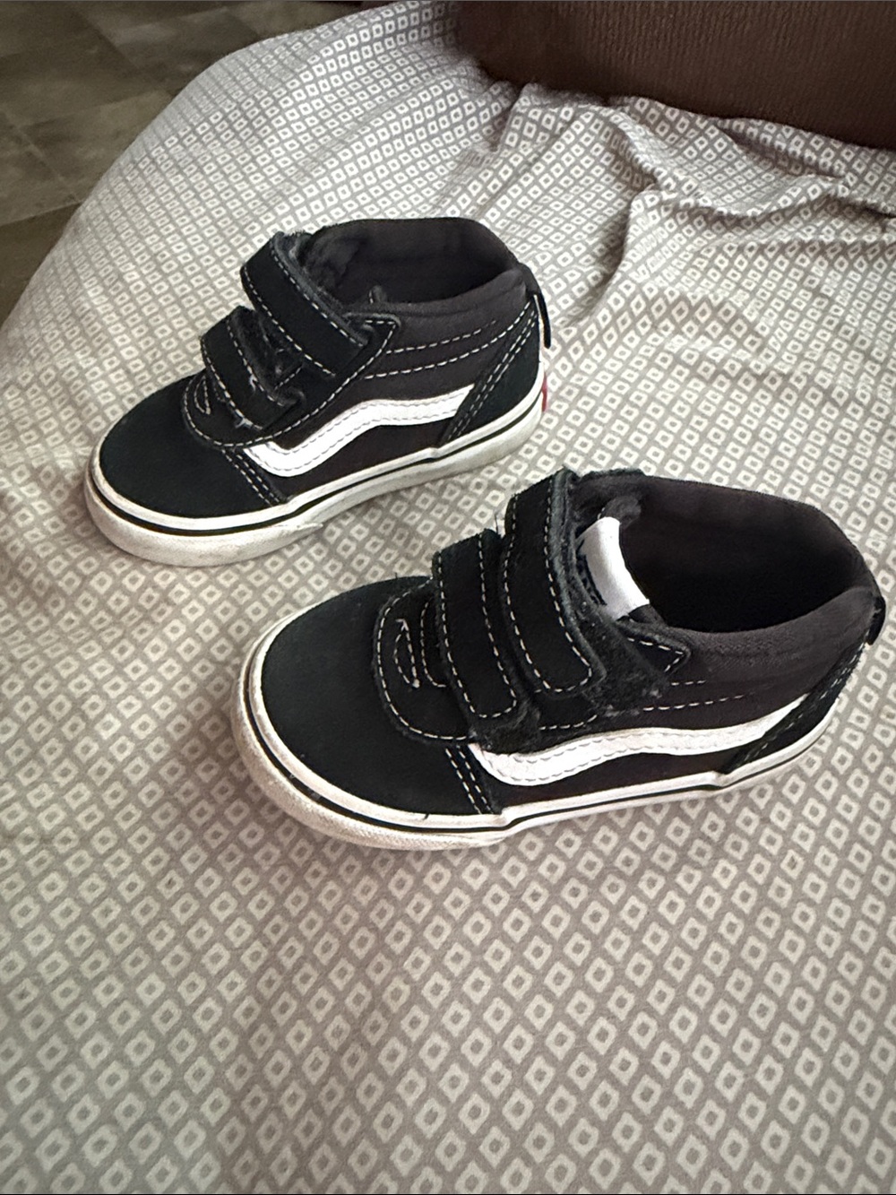 Vans toddler Black Velcro Skate Sneakers with White Stripe
